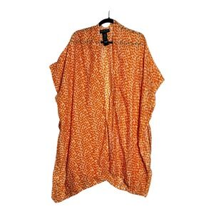 Rachel Zoe Orange Floral Print Kimono Duster Open Front Lightweight Shawl